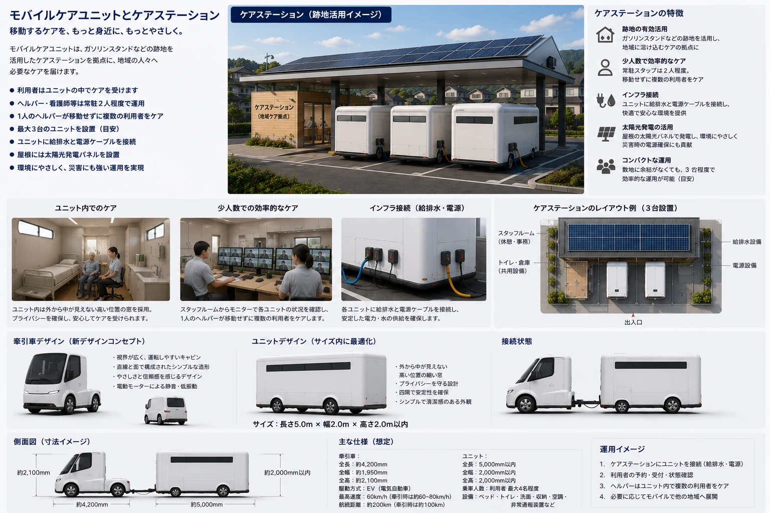 モバイルケアユニットとケアステーションの構想図